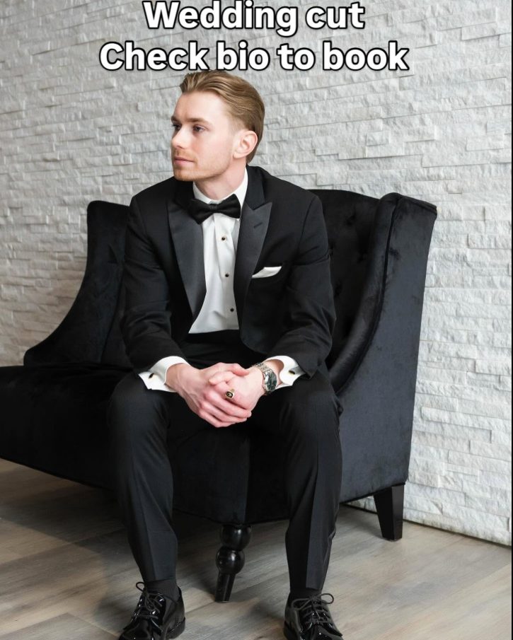 Client with a sharp wedding day haircut
